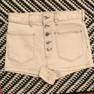 FreePeople Super High Rise Button Fly Cream Shorts